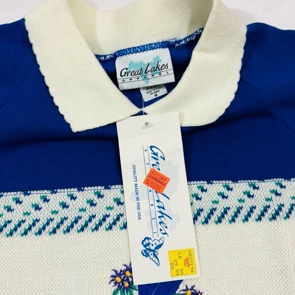 Vintage Deadstock Embroidered Knit Floral Collared Crewneck Sweater - Picture 5 of 7